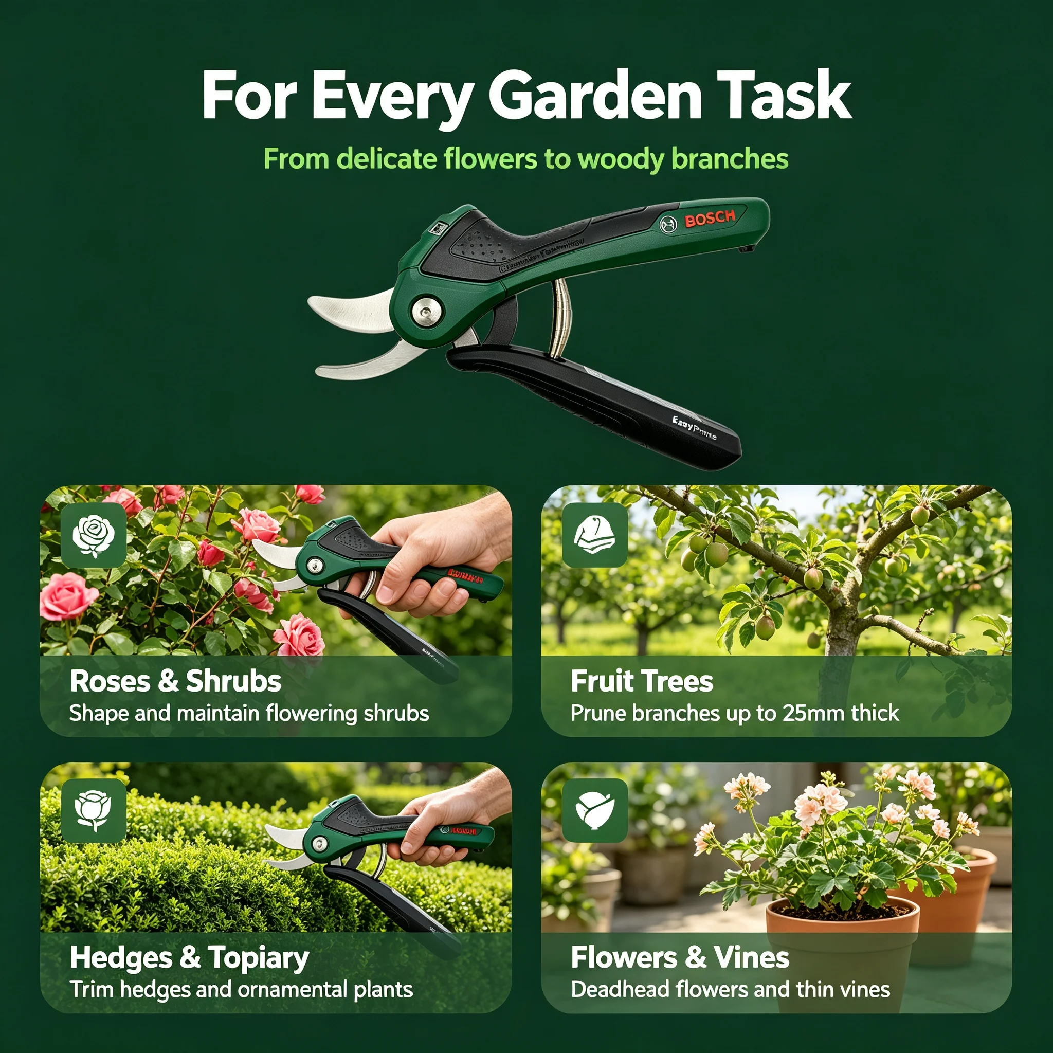 Smart Garden Bosch - Forbici da Potatura Elettriche Ricaricabili Bosch